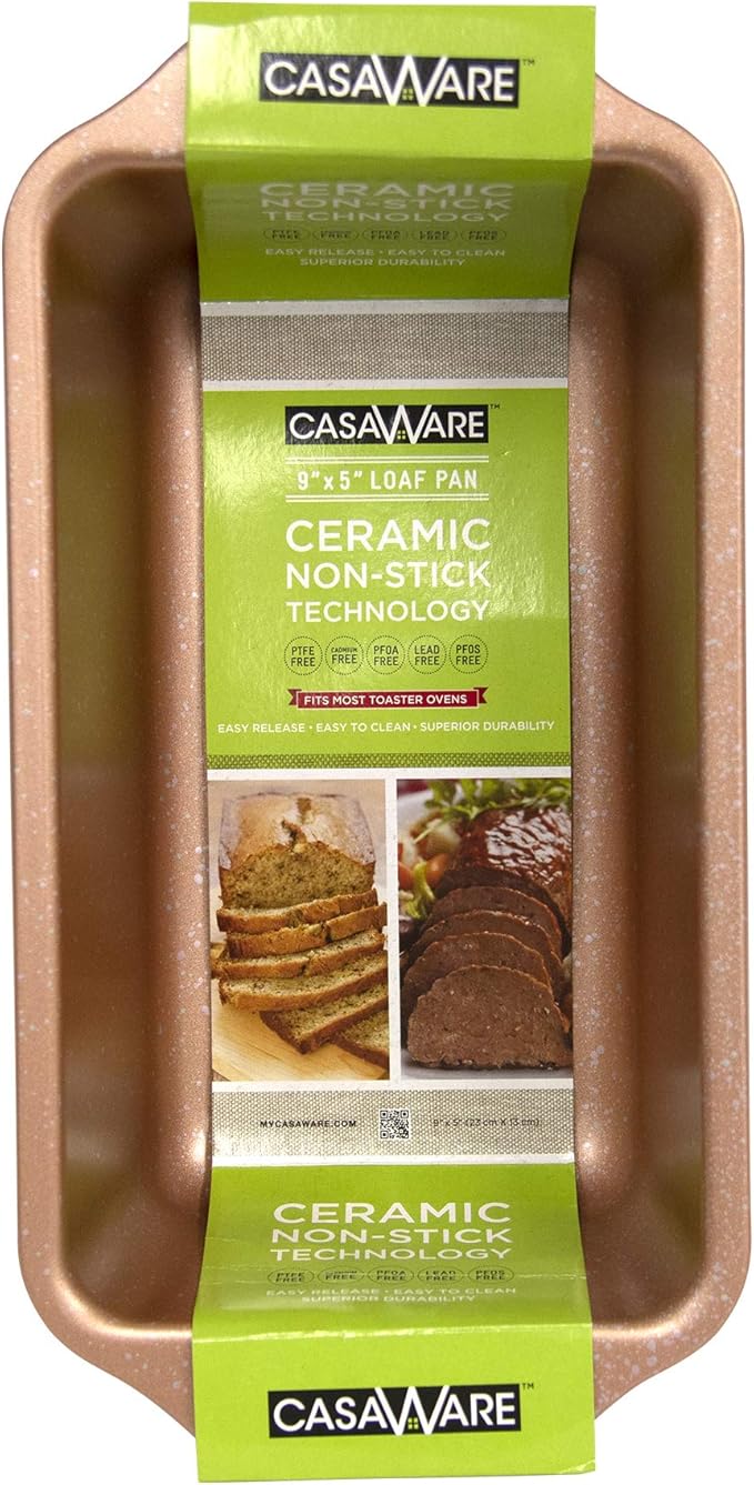 casaWare Loaf Pan 9 x 5-Inch Ceramic Coated Non-Stick (Rose Gold Granite)