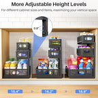 Under Sink Organizer, 1-Pack 3-Tier Thickened Metal Pull out Cabinet Organizer Shelf, Height Adjustable Slide out Storage Drawer Rack for Kitchen Bathroom Pantry Laundry Home Office Organization