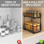 Spice Rack Organizer for Cabinet, 2 Tier Pull Out Spice Organizer for Cabinet Height Adjustable Heavy Duty Metal Basket for Inside Cabinets & Pantry Closet (5.5''Wx10.5''Dx9.5''H)