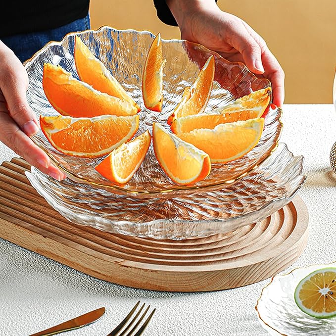Glass Salad Bowl Irregular Lotus Flower Shape Serving Bowls, Mixing Nut Bowls for Kitchen Fruist, Snack, Dessert, and Ice Cream Candy Dishes (Plate Crystal Clear, Small)