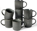 famiware Coffee Mug Set for 8, Star 12 oz Catering Mugs Cup Set with Handle for Coffee, Tea, Cocoa, Milk - Ceramic Stoneware Drinkware Set, Deep Forest