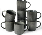 famiware Coffee Mug Set for 8, Star 12 oz Catering Mugs Cup Set with Handle for Coffee, Tea, Cocoa, Milk - Ceramic Stoneware Drinkware Set, Deep Forest