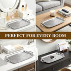 4 Pcs Silver Serving Tray with Handles, Vintage Floral Metal Silver Platter Tray, Elegant Silver Trays for Wedding Tableware Party Decoration