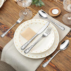 Skull Pattern Silverware Set for 8,OIULO 40-Piece Pirate Pirate Rose Flatware set,Skeleton Flower Bat Butterfly Unique Design,Mirror Polished Gothic tableware Knive Fork Spoon Halloween Party Gift