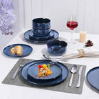 Herogo 18 Pieces Stoneware Dinnerware Sets Service for 6, Dinner Plates and Bowls Sets, Double Reactive Glaze Dishes Set for Kitchen, Scratch Resistant, Microwave & Dishwasher Safe, Starry Blue