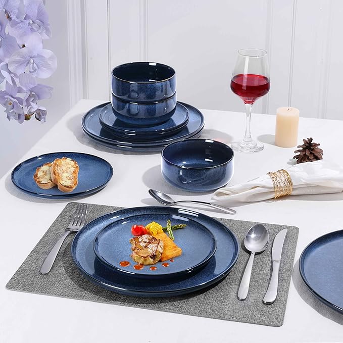 Herogo 18 Pieces Stoneware Dinnerware Sets Service for 6, Dinner Plates and Bowls Sets, Double Reactive Glaze Dishes Set for Kitchen, Scratch Resistant, Microwave & Dishwasher Safe, Starry Blue