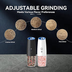 Rechargeable Electric Salt and Pepper Grinder set of 2, gravity electric salt and pepper grinder set, Adjustable Roughness, LED Light, 2 Pack, (Black&White)