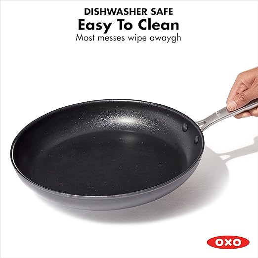 OXO Enhanced 8" Frying Pan Skillet,PFAS-Free Ceramic Nonstick,Durable Hard Anodized Cookware,Scratch Resistant,Stainless Steel Handle,Good Grips,Dishwasher Safe,Oven safe,Black,(Pack of 4)