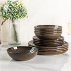 AmorArc Ceramic Dinnerware Sets,Handmade Reactive Glaze Stoneware Plates and Bowls Sets,Highly Scratch Resistant | Dishwasher & Microwave Safe Dishes Set,Service for 4 (12pc)