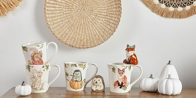 Bico Woodland Critters Ceramic Mugs, Set of 4, for Coffee, Tea, Drinks, Microwave & Dishwasher Safe