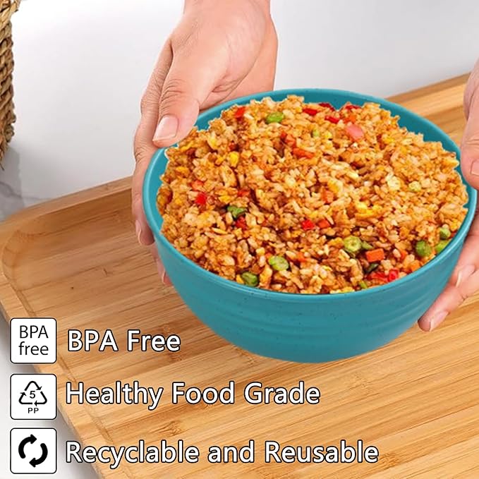 Unbreakable Wheat Straw Cereal Bowls Set of 4, 24 OZ Microwave and Dishwasher Safe Lightweight Soup and Salad Bowl Sets, Reusable Dessert Bowls for Rice, Pasta, Snack, Fruit, BPA Free (Dark Green)