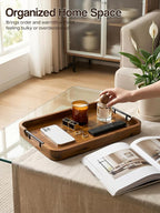 TIDITA Large Serving Tray with Handles - 20”x14” Rectangle Ottoman Tray, Wooden Tray for Ottoman, Wooden Ottoman Tray for Living Room - Decorative Trays for Coffee Table with Round Edge for Breakfast