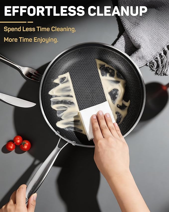 10" Hybrid Nonstick Frying Pan, Stainless Steel Ceramic Nonstick Skillet, Non Stick Pan for Eggs, Steak & Everyday Cooking, Induction Compatible, Oven Safe Cookware