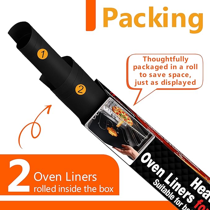 Oven Liners for Bottom of Oven - Thick Heavy Duty 17” x 25” 2 Pack Non-Stick Reusable Mats - BPA & PFOA Free Protector for Electric, Gas, Microwave & BBQ Grill Liner - Easy Clean & Heat Resistant
