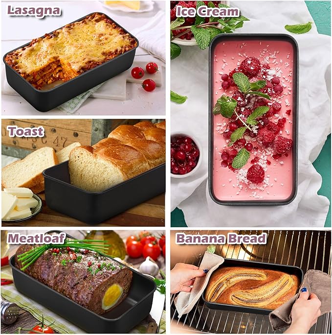 P&P CHEF Loaf Pan Set, 9 x 5 Inch Bread Pans, Stainless Steel Loaf Toast Baking Pans For Bread Meatloaf Lasagna Cake, Healthy & Non Toxic, Oven Safe& Easy Clean, (Black, 12Pcs)
