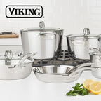 Viking Contemporary 3-Ply Pots and Pans Set, 12 Piece Stainless Steel Kitchen Cookware with Glass Lids, Silver