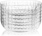 Fasmov 6 Pack Plastic Serving Bowls, Square Serving Bowls, 72 Ounce Large Elegant Diamond Pattern Plastic Bowls for Salad, Party Snack, Popcorn, Chip, Buffet, Candy, Fruit, Clear