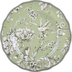 222 Fifth Adelaide Sage 12-Piece Green Porcelain Dinnerware Set – Service for 4, Big Dinner Plates and Bowls Sets, Green with White Floral Pattern, for Daily Entertainment, Microwave & Dishwasher Safe