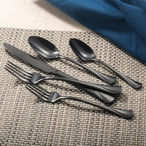 Alata Alice Black Mirror 40-Piece Silverware Set Stainless Steel Flatware Set,Service for 8,Mirror Polished Cutlery Set,Dishwasher Safe