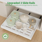PAKETA 4 Pack Expandable Pull Out Cabinet Organizer, 21'' Deep Pull Out Drawers for Cabinet, Upgrade 3 Slide Rails Sliding Drawers for Cabinets with Adhesive Nano Film (White, 21"D X 15-26"W)