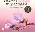 Matcha Whisk Set, 5-Piece Matcha Bowl and Whisk Kit with Bamboo Scoop, Glass Matcha Bowl, Holder, and Sieve – Handmade Borosilicate Glass (Rose Petal Pink)
