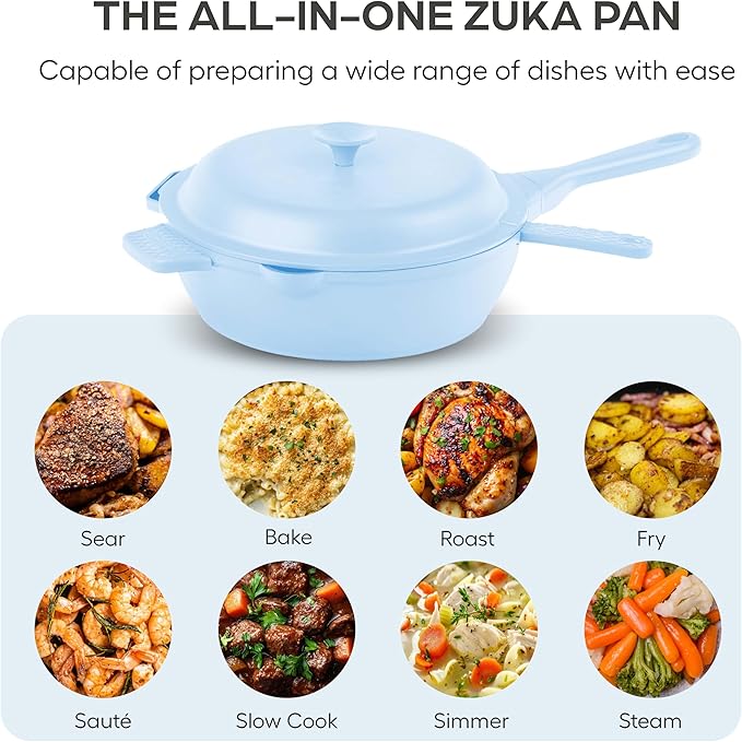 ZUKA 10 in 1 Ceramic Pan by Granitestone, Large 10 Inch Saute Pan with Lid Serves as Deep Frying Pan Set with Steamer, Everyday Skillet, Non Toxic Ceramic Nonstick, Induction Oven & Dishwasher Safe