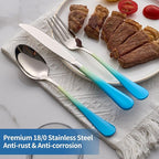 20-Piece Yellow&Blue Silverware Set, 18/0 Stainless Steel Colorful Handle Flatware Set, Service for 4, Modern Cutlery Set Includes Dinner Knives Forks Spoons, Mirror Polished, Dishwasher Safe