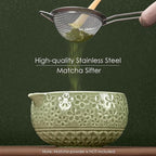 7Pcs Matcha Whisk Set, Matcha Set Whisk and Bowl,Bamboo Scoop, Scoop Rest, Sifter and Tea Towel, Matcha Kit W/Carved Cherry Blossm Pattern for Matcha Lovers (Sakura Green)