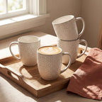 Coffee Mug Set of 4, 16 oz Ceramic Coffee Mugs, Large Embossment Cups, Vintage White Mugs Set for Latte, Cocoa, Hot Tea, Mocha, Housewarming Wedding Gifts, Dishwasher Safe, 3.5 x 4.5 inch