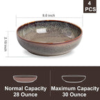 30oz Ceramic bowls set of 4-8" serving bowls for Kitchen,Pasta,Salad-Dishwasher & Microwave Safe Perfect for Housewarming, Thanksgiving, Christmas-Caramel Brown