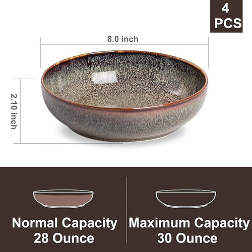 30oz Ceramic bowls set of 4-8" serving bowls for Kitchen,Pasta,Salad-Dishwasher & Microwave Safe Perfect for Housewarming, Thanksgiving, Christmas-Caramel Brown