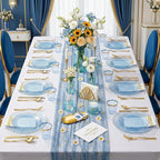Rubtlamp 350 Pcs Clear Blue Plastic Plates, Blue Gold Plastic Dinnerware Set (50 Guests), Blue Disposable Plates With Gold Rim, Hammered Party Plates Set for Wedding And Party