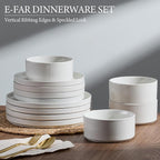 E-far 24-Piece Stoneware Dinnerware Sets, Plates and Bowls Sets for 8, Kitchen Modern Dinning Porcelain Dishes Set, Chip & Scratch Resistant, Dishwasher & Microwave Safe, Speckled White