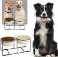 Ceramic Elevated Dog Bowl Set - Raised Double Feeding Bowls with Metal Stand - Pet Dishes for Medium and Large Dogs - 3.5 Cups - 54 fl oz - Beige