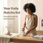 Matcha Kit Whisk Set (7 Pcs) - Complete Matcha Set, Matcha Bowl with with Bowl, Whisk and Holder, Bamboo Spoon/Scoop, Scoop Rester and Sifter incl. Booklet