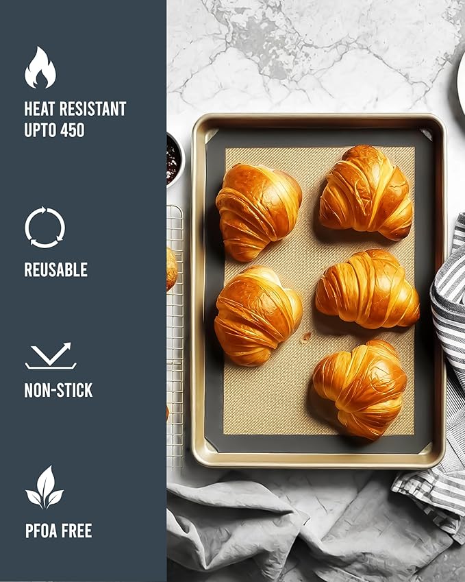 Silicone Baking Mat - 3 Pack Reusable Silicone Baking Sheet Liner for Oven - Half Sheet Nonstick Mat 16.5"x11.6" for Bread, Dough, Macaron, Cookie Cooking Liners for Kitchen Counter Bakery Supplies