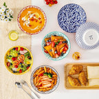 vancasso Selene 8.5" Pasta Bowls Set of 6, 40 oz Porcelain Shallow Salad Bowls, Serving Bowls Pasta Dishes Plates Large Kitchen Bowl Plates, Vivid Floral Design, Microwave Safe, Series SELENE