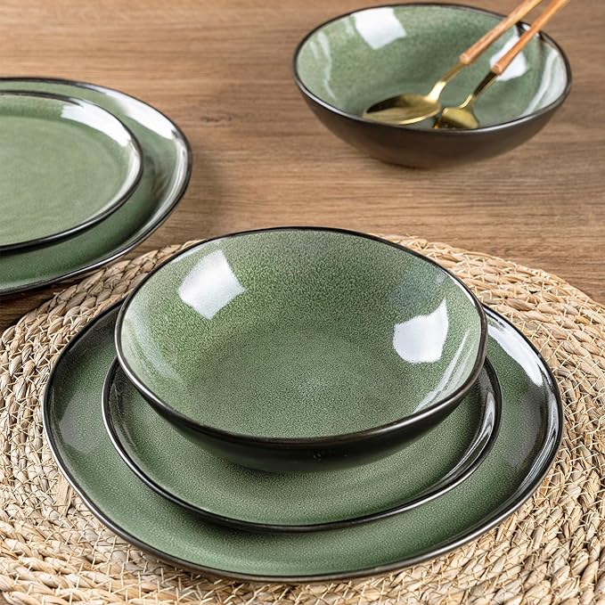 AmorArc Ceramic Dinnerware Sets,Handmade Reactive Glaze Stoneware Plates and Bowls Sets,Highly Scratch Resistant | Dishwasher & Microwave Safe Dishes Set,Service for 4 (12pc)