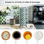 Miamolo Stackable Coffee Mugs with Stand, Checkered Coffee Mug Set of 4, 11oz Espresso Cups for Beverages, Stacked Mug Set with Spoons for Christmas Housewarming Birthday Gift, Dishwasher Safe