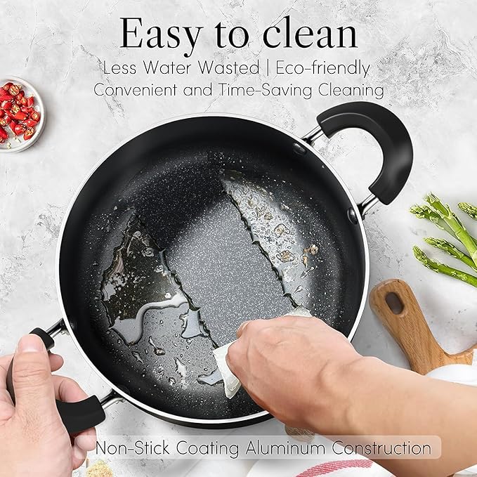 Cook N Home Basics Nonstick Frying Pan Set, 8/9.5/11-Inch 3-Piece Non Stick Saute Fry Pan Skillet Set, Black