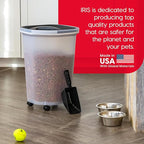 IRIS USA Pet Food Storage Container 25 lbs, Premium 60% Improved Airtight Seal with Air Valve, 2 Cup Scoop, Removable Wheels, Easy to Open - Made in the USA, Black