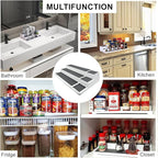3 Tier Expandable Spice Rack Organizer, Plastic Spice Rack, Adjustable Length 14.6In-25.8In, Non-Skid Tiered Spice Shelf Organizer for Kitchen Cabinet, Cupboard, Pantry, White/Grey