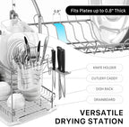 Simple Houseware 2-Tier Stainless Steel Dish Rack with Drainboard, Chrome for Kitchen