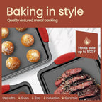 6-Piece Nonstick Gray Marble Coated Bakeware Set - Professional Quality Carbon Steel Pans with Silicone Handles - Ideal for Oven, Refrigerator, Freezer - Dishwasher Safe