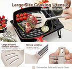 Silicone Cooking Utensils Set, NCUE 35 Pcs Kitchen Utensils Set with Holder, with Stainless Steel Handle Spatula Set, Spoons, Pasta Server, Cheese Grater, Masher, Scissors, Dishwasher Safe (Khaki)