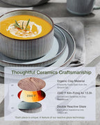 Famiware Star 16-Piece Stoneware Dinnerware Sets, Service for 4 - Shallow Pasta Bowls & Flat Plates, Modern Rustic Reactive Glaze Dishes, Chip/Scratch Resistant, Microwave/Dishwasher Safe, Smoky Blue