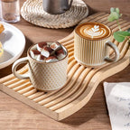 GBhome 8OZ Stackable Coffee Mugs, Ceramic Coffee Mugs with Texture Patterns for Man,Woman,Dad,Mom, Modern Coffee Cups Set of 4 for Espresso/Cappuccino. Dishwasher&Microwave Safe