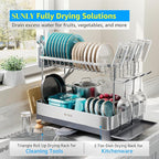 SUNLY Large Dish Drying Rack, Multipurpose 2 Tier Dish Racks for Kitchen Counter, 304 Stainless, Extra Large Drain Board, Gray
