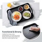 Cedilis 3 Pack Black Serving Trays with Handles,16 x 11IN Rectangular Non Skid Multi-Purpose Plastic OttomanTray for Restaurant, Parties, Coffee Table, Kitchen