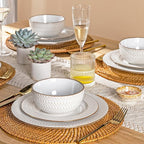 GBHOME Ceramic Dinnerware Sets,12 pcs Embossed Elegant Stoneware Plates and Bowls Sets, Housewarming Wedding Gift | Dishwasher & Microwave Safe | Dishes Set Service for 6